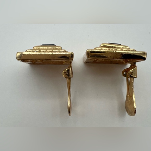 Christian Dior Vintage Blue and Clear Rhinestone Square Clip On Earrings - Picture 7 of 8